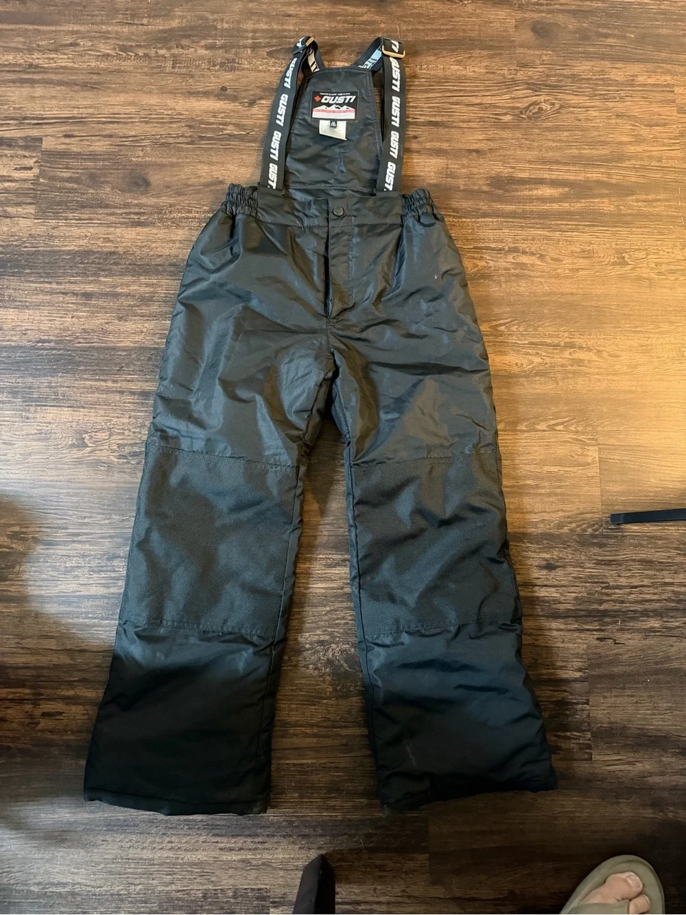 Black Kids Snow Bib Overalls with Logo Suspenders